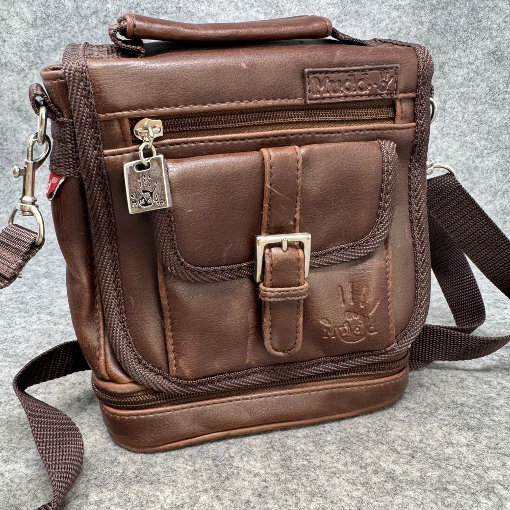 Vtg Y2K Mudd Crossbody Messenger Bag Purse Brown Faux Leather Hobo Hipster